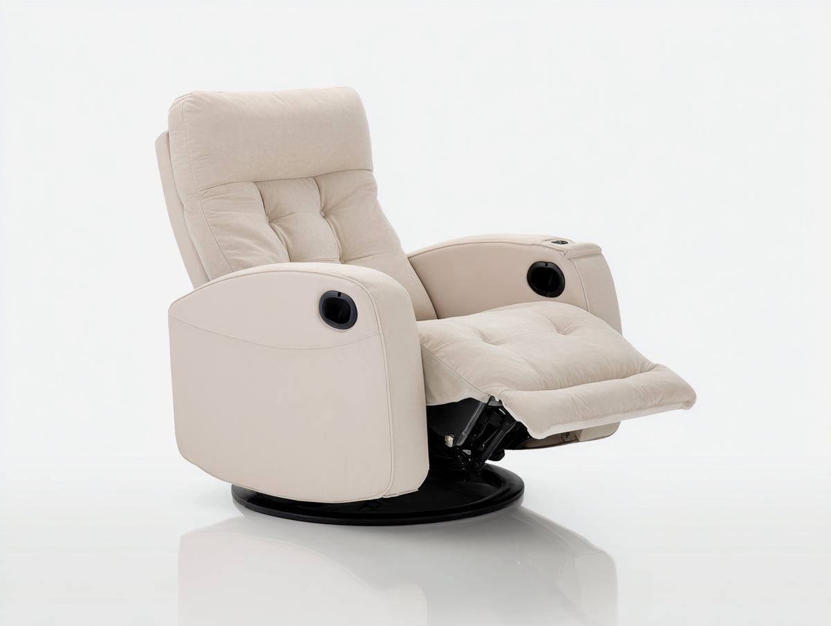 Sillones reclinables tapizados 100x92x108 cm - Beige - Reposapiés extensible con base giratoria y portavasos