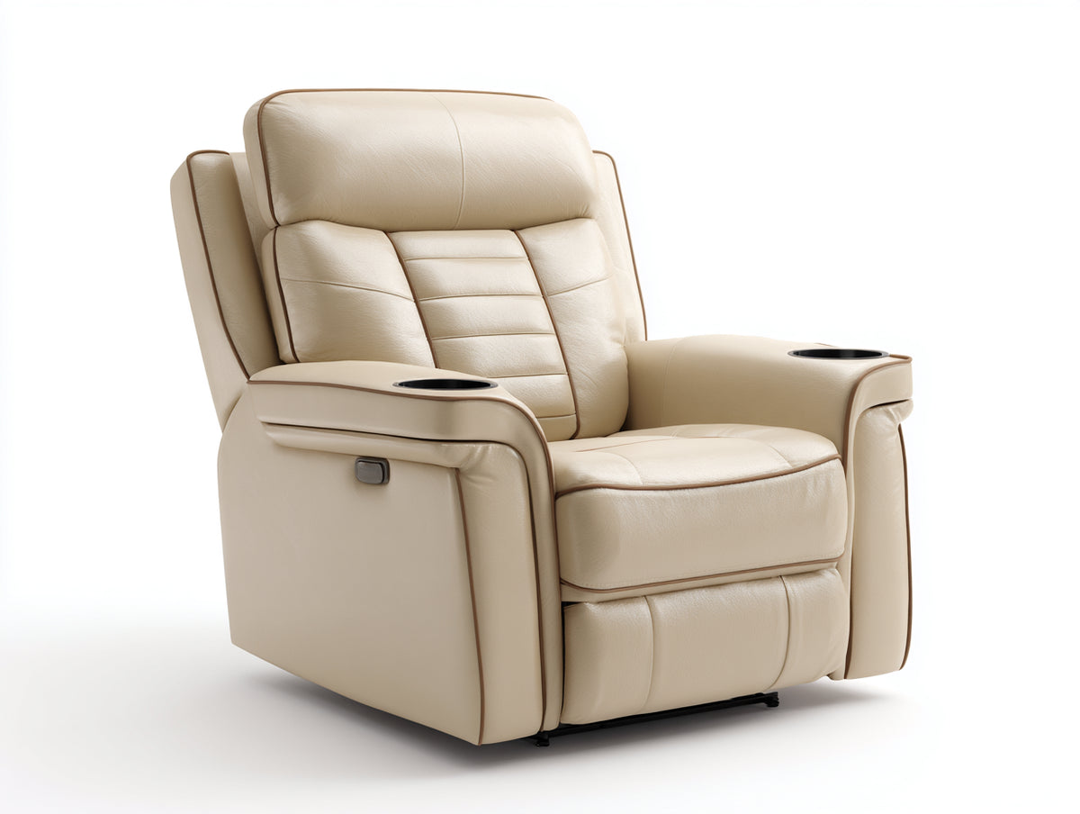 Sillones reclinables de cuero sintético 98 x 100 x 108 cm - blanco crema - sillón acolchado con reposapiés y portavasos