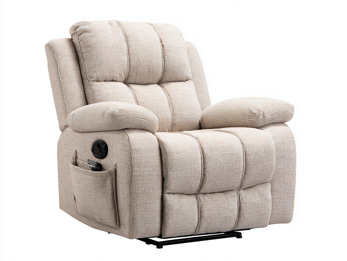 Sillones reclinables tapizados 99 x 93 x 105 cm - Beige - Respaldo acolchado con reposabrazos y mecanismo reclinable manual