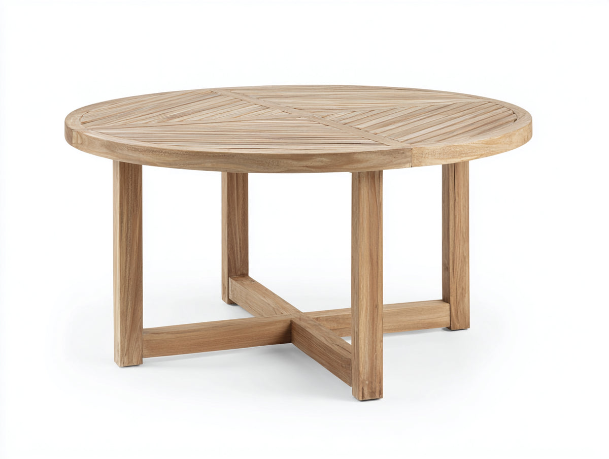 Mesas de jardín de madera 120x120x75 cm - Madera natural - Diseño redondo con tablero de listones