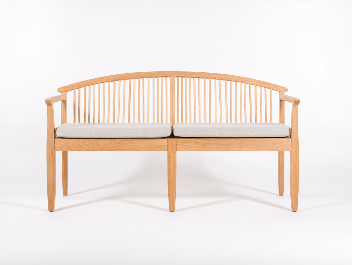 Bancos de jardín de madera 160 x 58 x 92 cm - Natural y beige - Banco de 2 plazas con respaldo de listones y reposabrazos