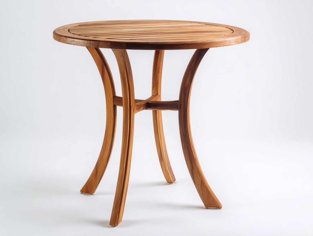 Mesas de jardín de madera 90x90x75 cm - marrón - diseño redondo con patas curvas