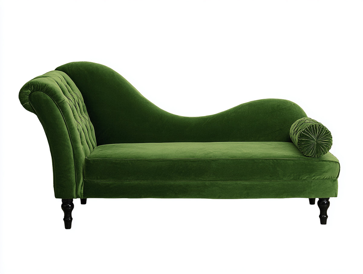 Chaise longue de terciopelo 180x75x85 cm - verde - respaldo curvo y estilo clásico
