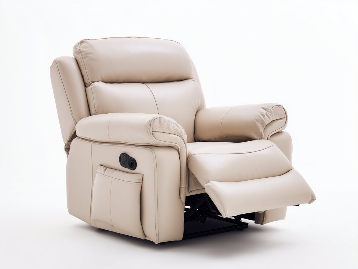 Sillones reclinables tapizados 105x95x105 cm - Beige - Reposapiés extensible y bolsillo lateral