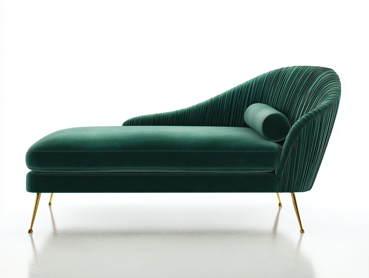 Chaise longue de terciopelo 180x78x90 cm - Verde esmeralda - Diseño contemporáneo con respaldo envolvente
