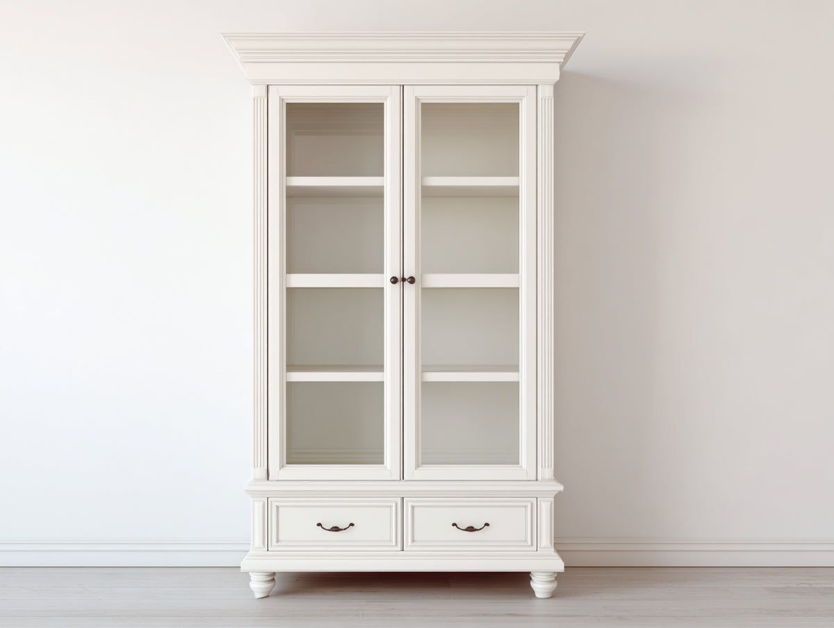 Estanterías de madera y vidrio 110 x 45 x 200 cm - blanco marfil - almacenamiento con puertas y cajones