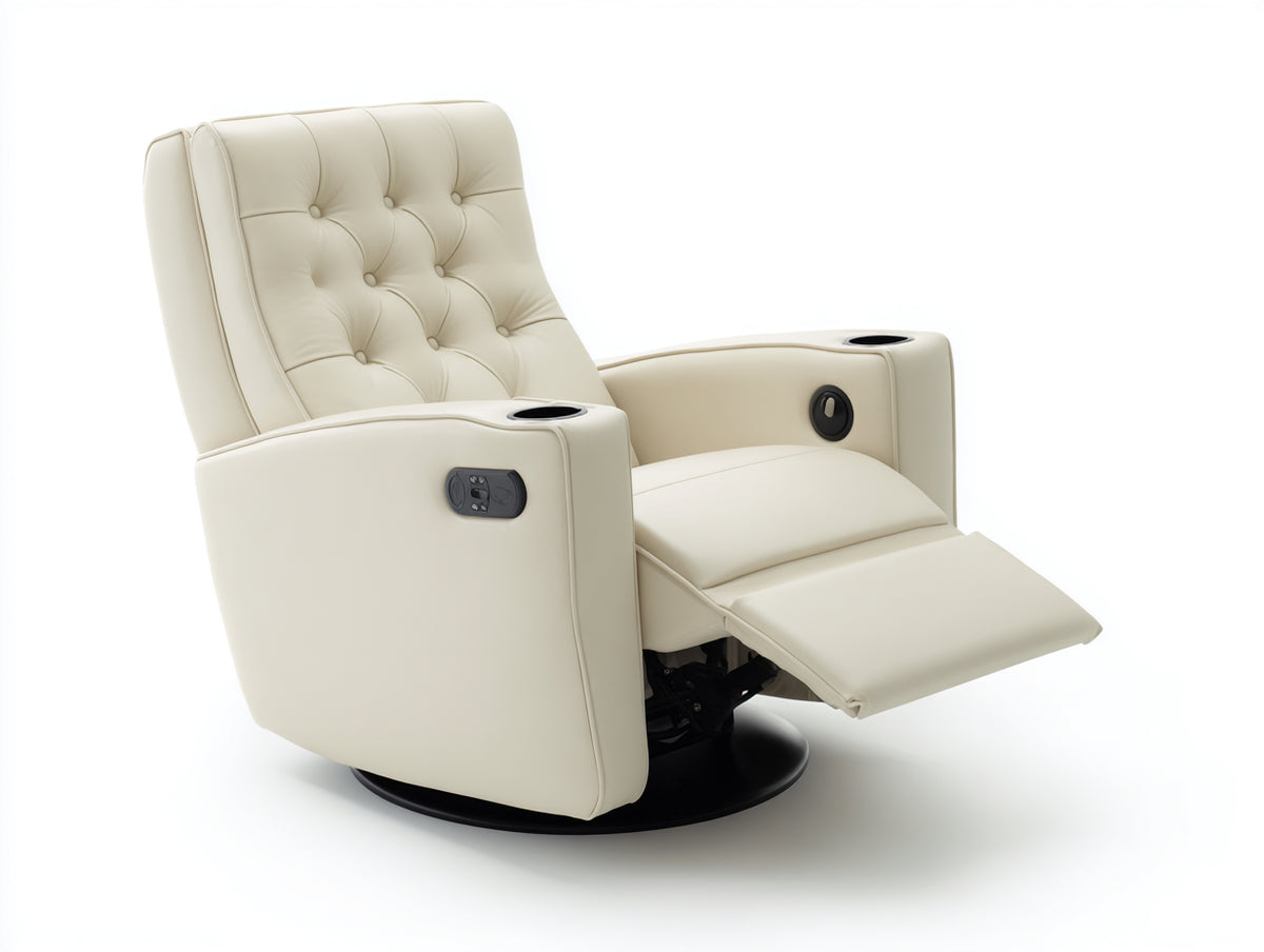 Sillones reclinables tapizados 92x90x108 cm - crema - diseño acolchado con reposapiés y portavasos