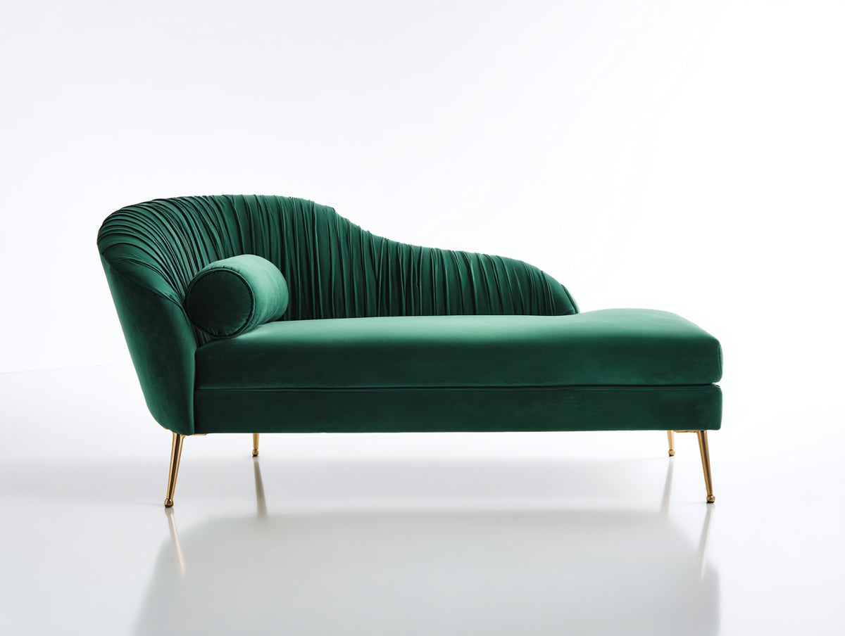 Chaise longue de terciopelo 180x80x87 cm - verde - diseño moderno con respaldo plisado