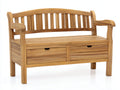Bancos de jardín de madera 125 x 55 x 90 cm - marrón natural - banco con respaldo curvo y 2 cajones