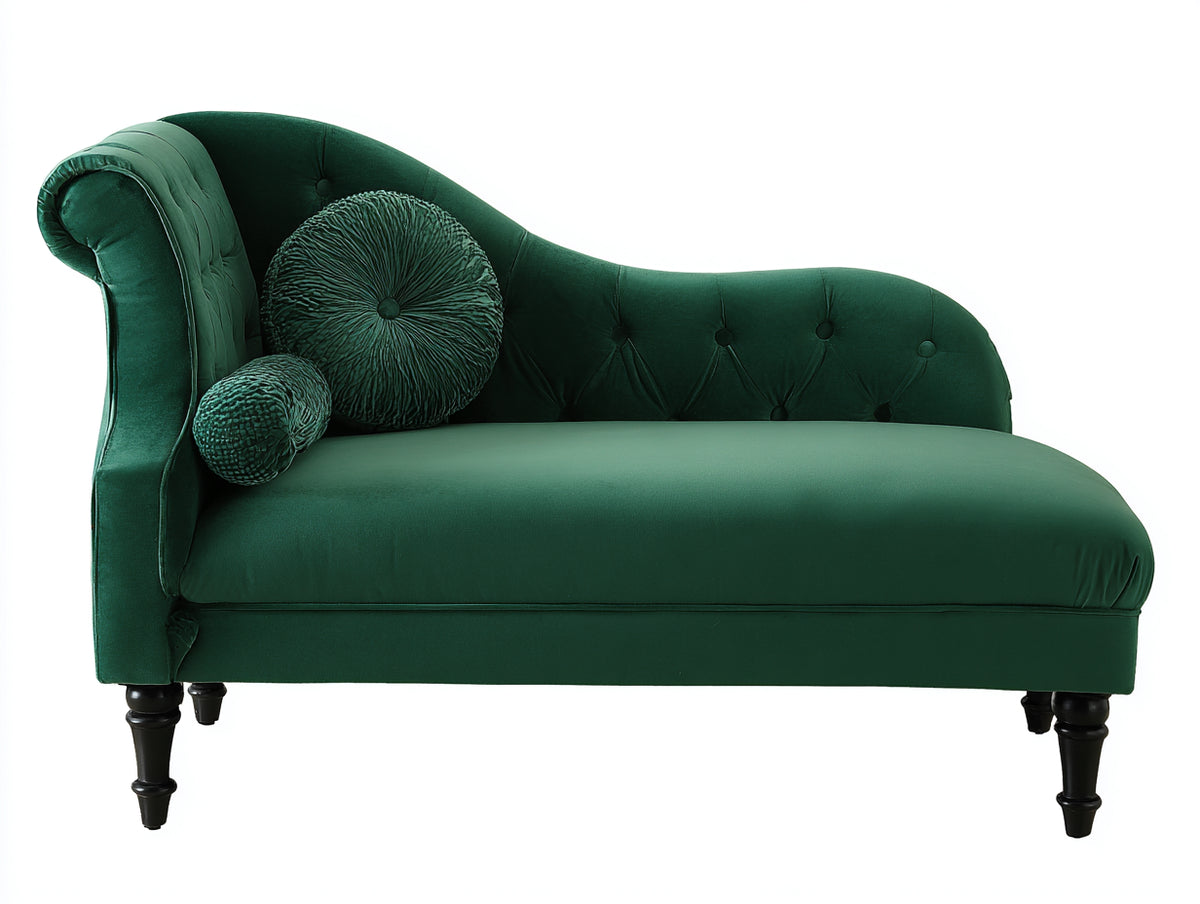Chaise longue de terciopelo 175x78x88 cm - verde - diseño clásico con respaldo capitoné