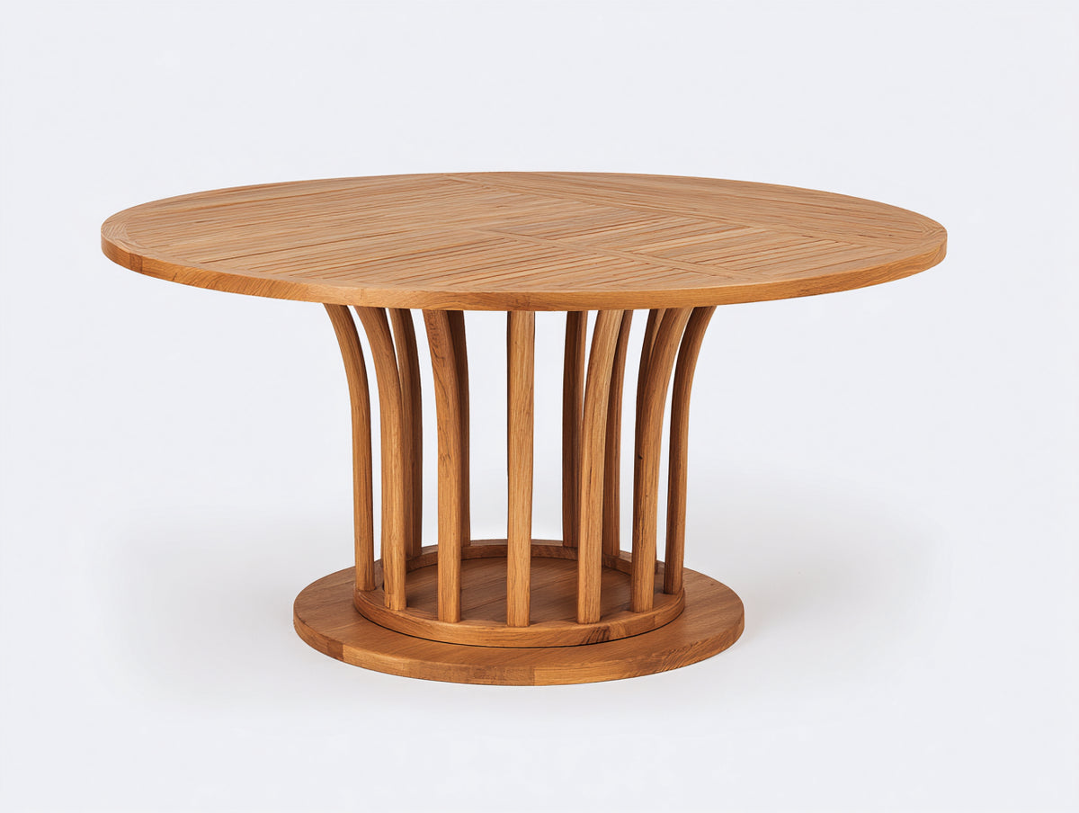 Mesas de jardín de madera 120 x 120 x 75 cm - marrón natural - mesa redonda con base de listones curvos