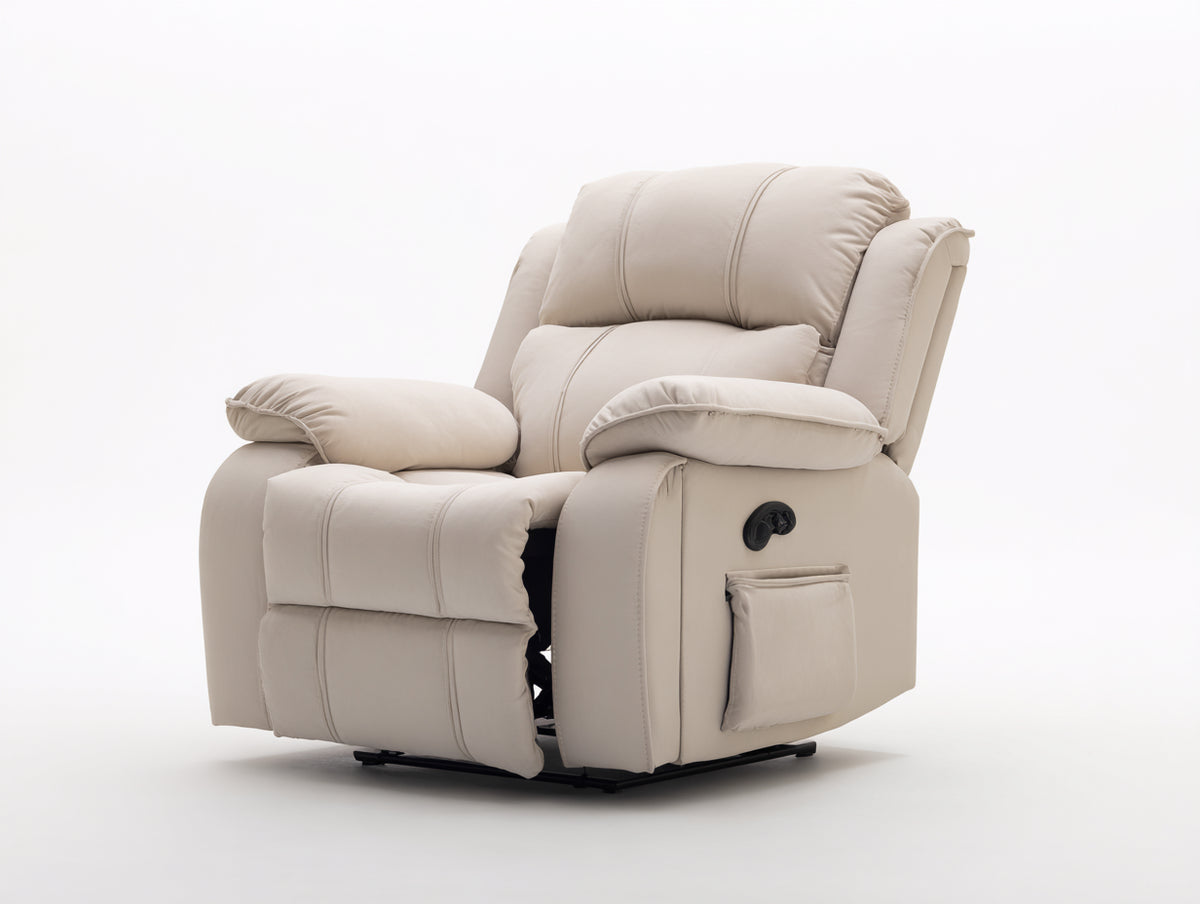 Sillones reclinables tapizados 95x92x105 cm - beige - diseño acolchado con reposapiés