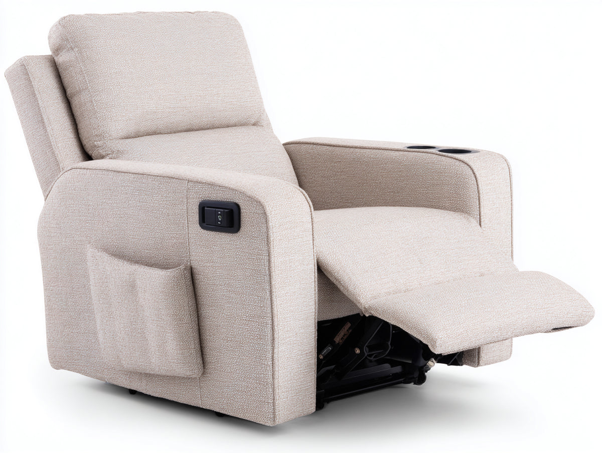 Sillones reclinables tapizados 98 x 92 x 104 cm - Beige - Reclinación eléctrica con reposapiés y 2 portavasos