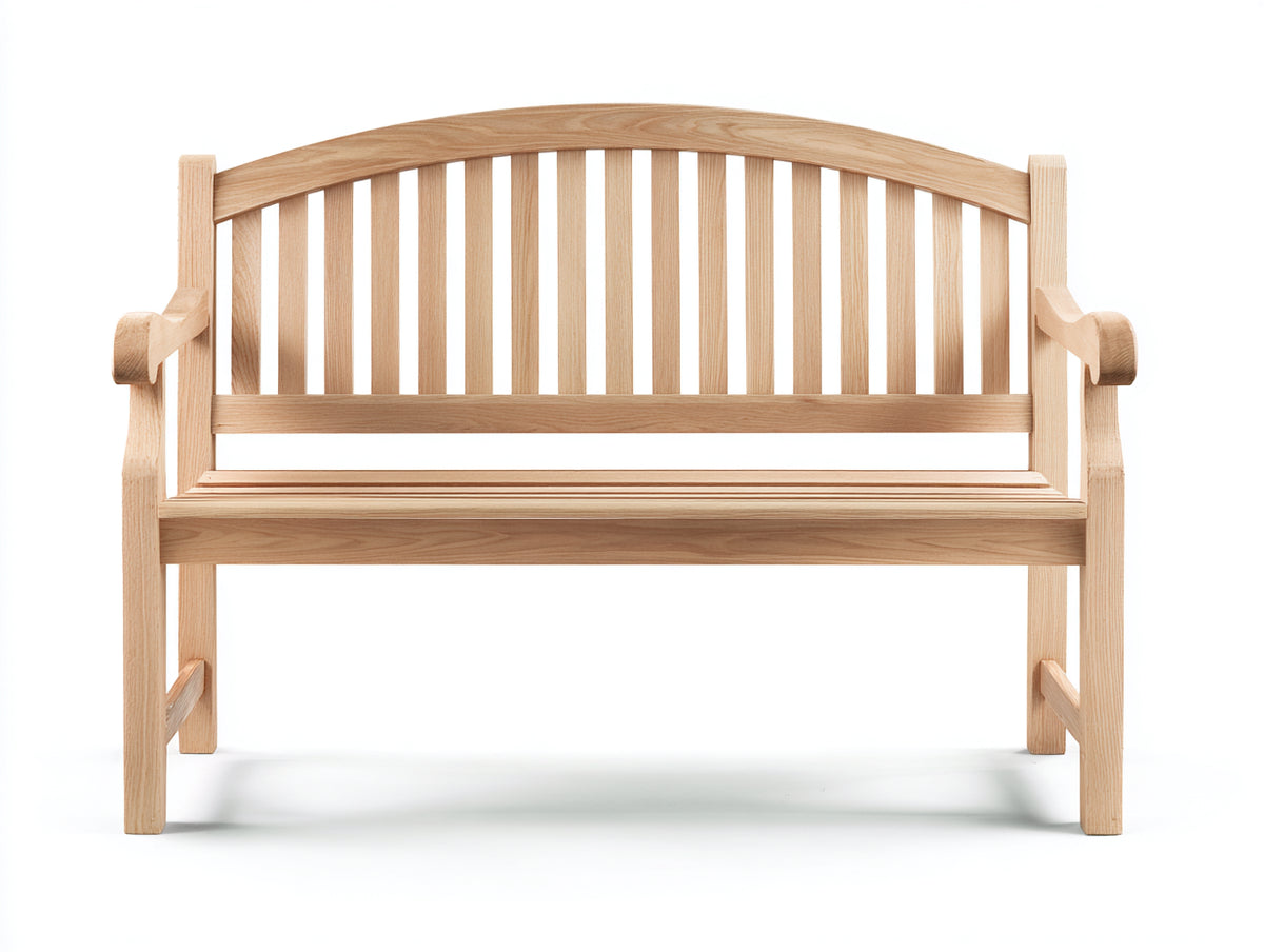 Bancos de jardín de madera 145 x 58 x 92 cm - Natural - Banco de 2 plazas con respaldo curvo de listones y reposabrazos