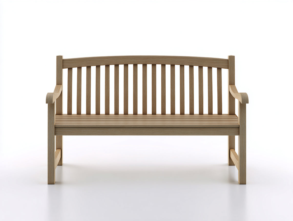 Bancos de jardín de madera 125x60x90 cm - Madera natural - Respaldo de listones y reposabrazos