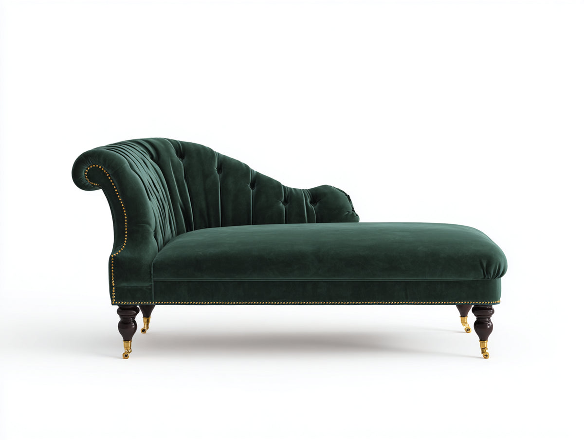 Chaise longue de terciopelo 180 x 80 x 90 cm - verde oscuro - asiento acolchado con respaldo curvo capitoné
