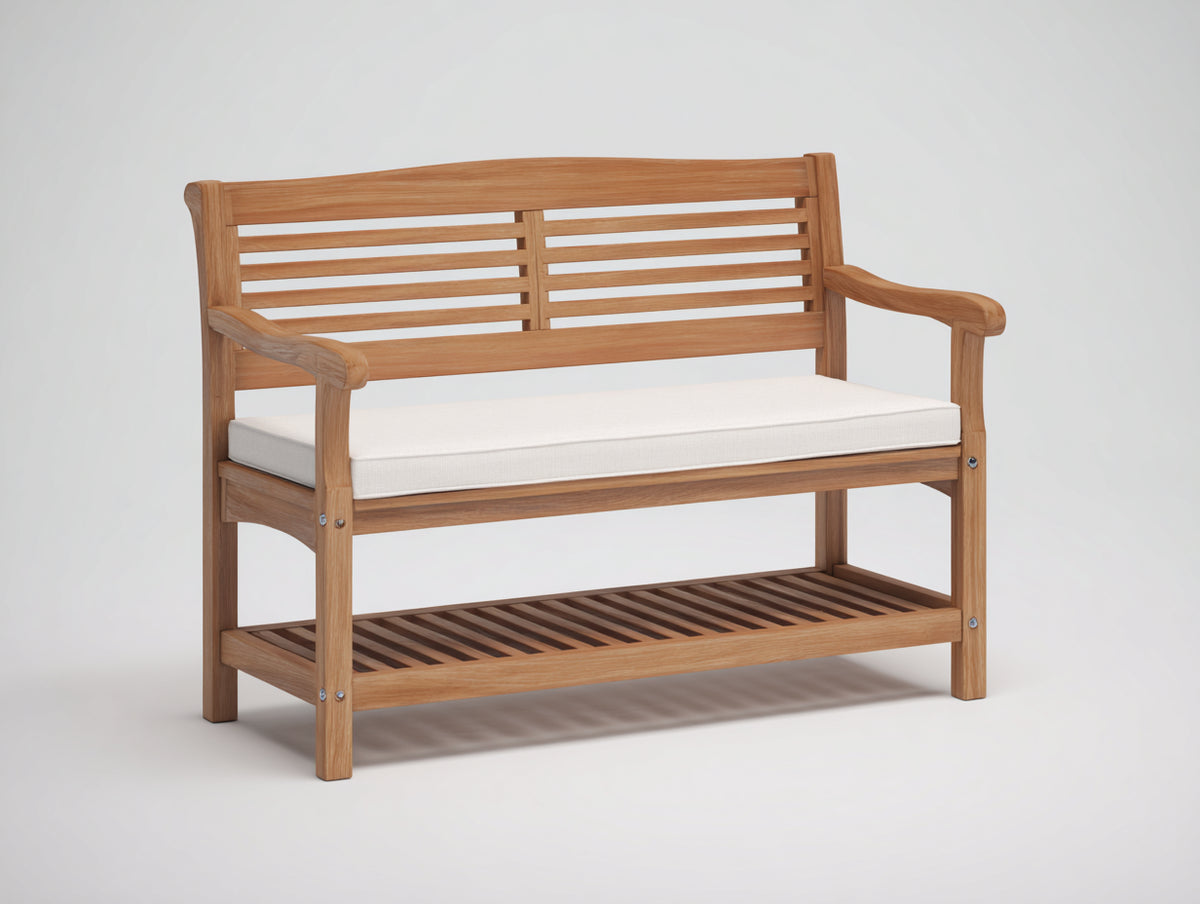 Bancos de jardín de madera 125x58x92 cm - Madera natural - Con cojín y estante inferior