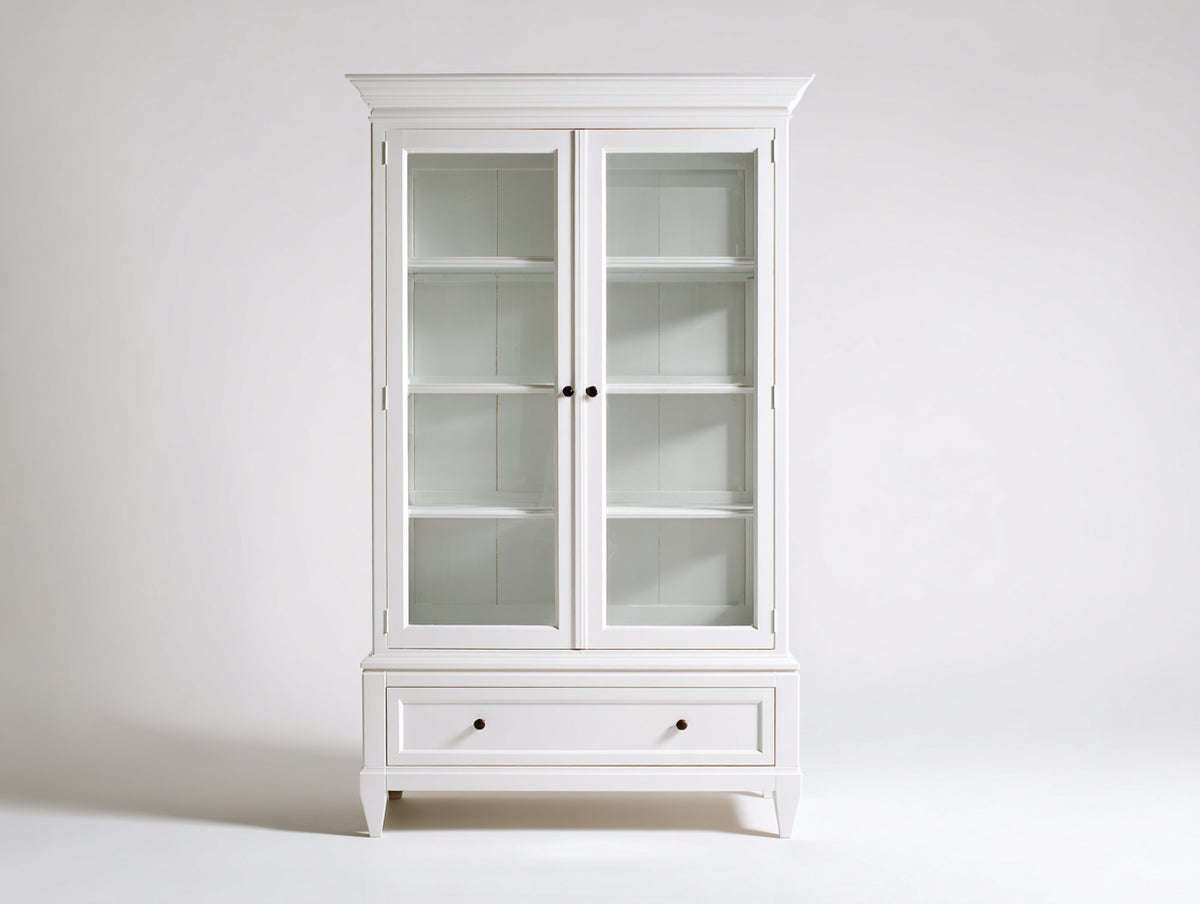 Estanterías con puertas de vidrio 105x45x190 cm - Blanco - Diseño clásico con cajón